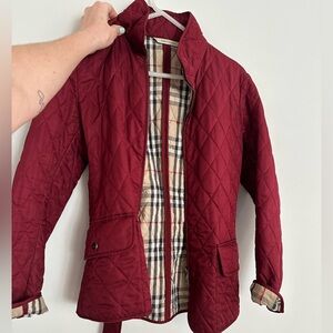 Burberry quilted shell, belt jacket, women’s size small, burgundy.